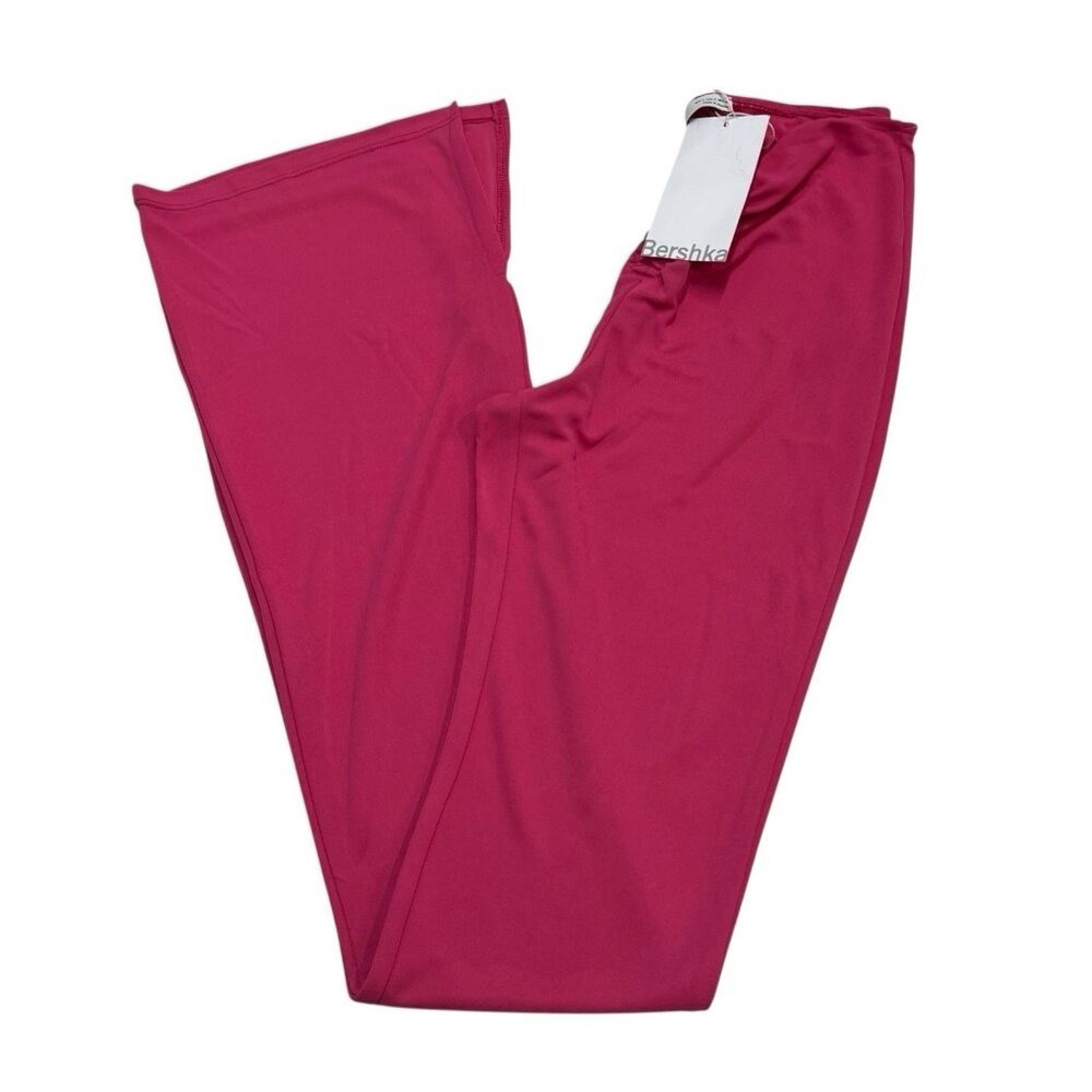 Bershka Hot Pink High Waist Wide Split Leg Size S Stretchy Knit 70s Retro Rave